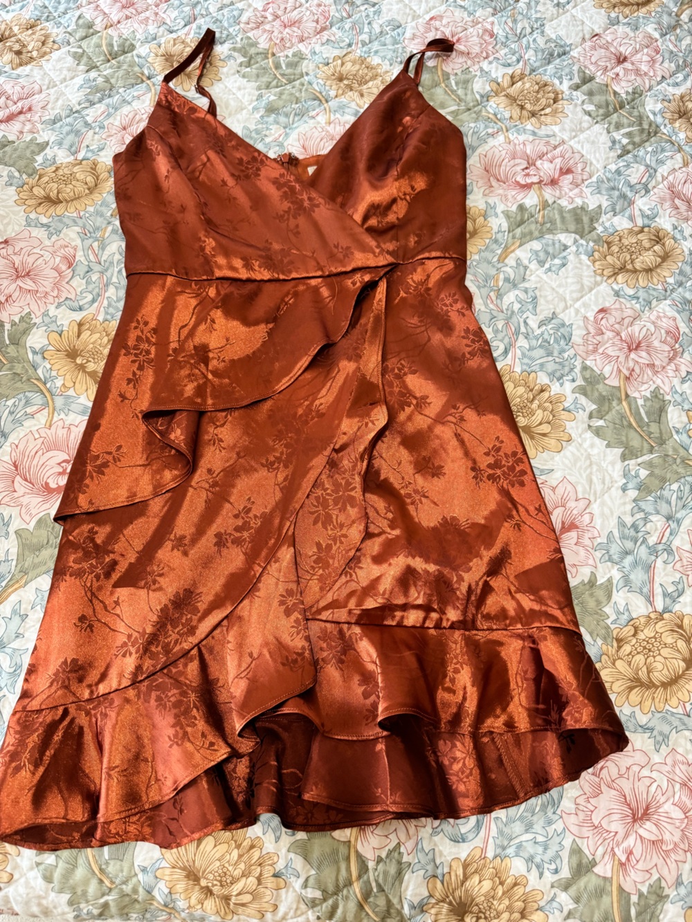 Altar'd State Rust Satin Floral mini Dress